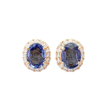 JE0368L - Blue Sapphire with Diamond Earrings set in 18K Rose Gold Setting