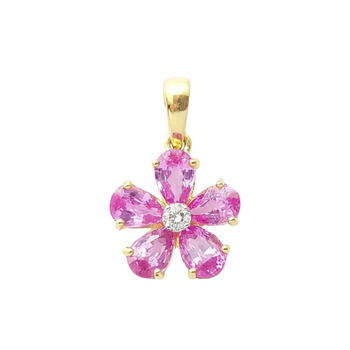 JP0121L - Pink Sapphire with Diamond Flower Pendant set in 18K Gold Setting
