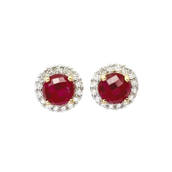 JE0200L - Round Ruby with Diamond Earrings set in 18K Gold Setting