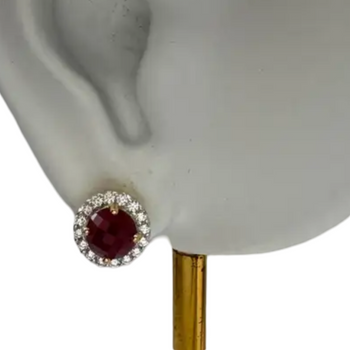 JE0200L - Round Ruby with Diamond Earrings set in 18K Gold Setting