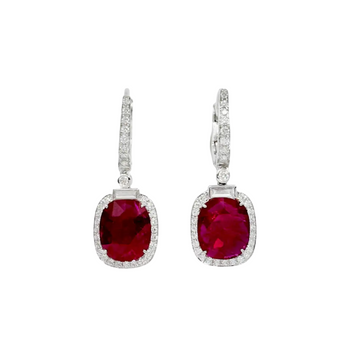 JE0387L - Ruby with Diamond Drop Earrings set in Platinum 950 Setting