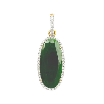 JP0008Q - Faceted Jade with Halo Diamond Pendant set in 18K Gold Setting