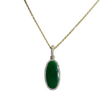 JP0008Q - Faceted Jade with Halo Diamond Pendant set in 18K Gold Setting