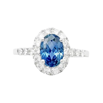JR0232L - Blue Sapphire with Diamond Ring set in 18K White Gold Setting