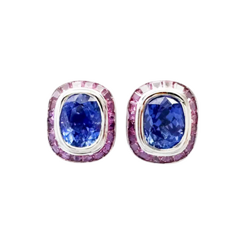 JE0352L - Blue Sapphire with Pink Sapphire Earrings set in 18K White Gold Setting