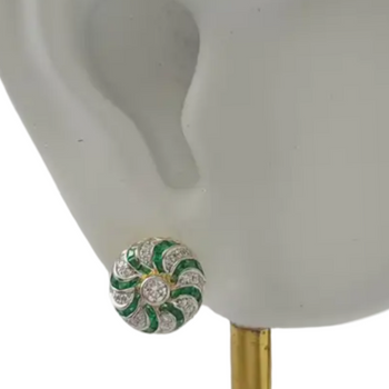 JE0372L - Emerald and Diamond Earrings set in 18K Gold Setting