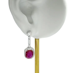JE0388L - Ruby with Diamond Earrings set in Platinum 950 Setting
