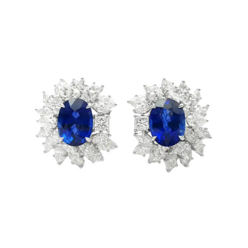 JE0418S - Ceylon Blue Sapphire with Diamond Earrings set in 18K White Gold Setting