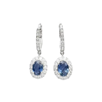 JE0150L - Blue Sapphire with Diamond Earrings set in 18K White Gold Setting
