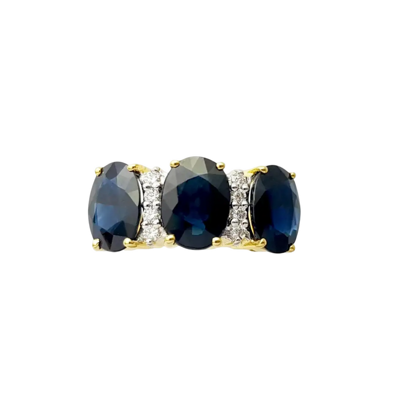 JR0432L - Blue Sapphire with Diamond Ring set in 18K Gold Setting
