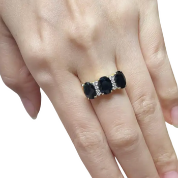 JR0432L - Blue Sapphire with Diamond Ring set in 18K Gold Setting