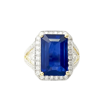 JR0369L - Ceylon Blue Sapphire with Diamond Ring set in 18K Gold Setting