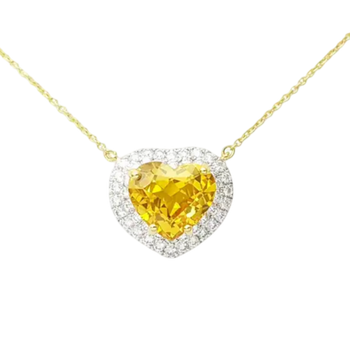 JN0069L - Heart Shaped Yellow Sapphire with Diamond Necklace set in 18K Gold Setting