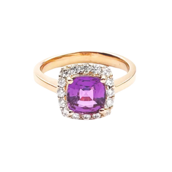 JR0036L - Cushion Pink Sapphire with Diamond Ring set in 18K Rose Gold Setting