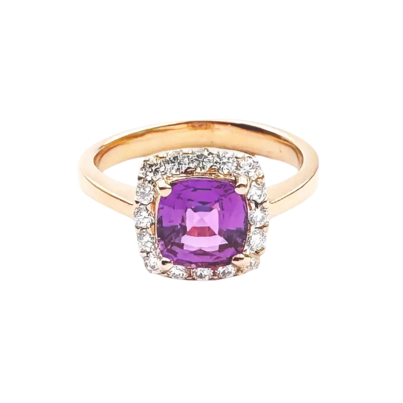 JR0036L - Cushion Pink Sapphire with Diamond Ring set in 18K Rose Gold Setting