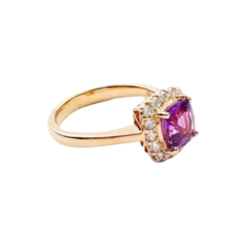 JR0036L - Cushion Pink Sapphire with Diamond Ring set in 18K Rose Gold Setting