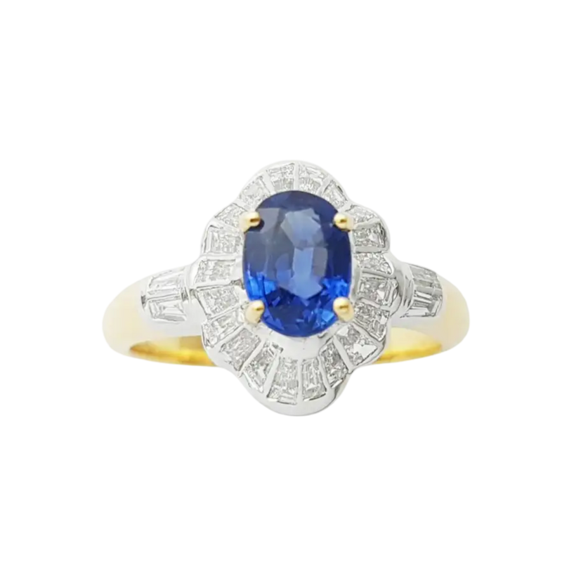 JR0479M - Blue Sapphire with Diamond Ring set in 18K Gold Setting