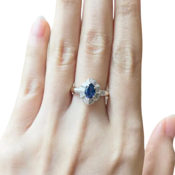 JR0479M - Blue Sapphire with Diamond Ring set in 18K Gold Setting
