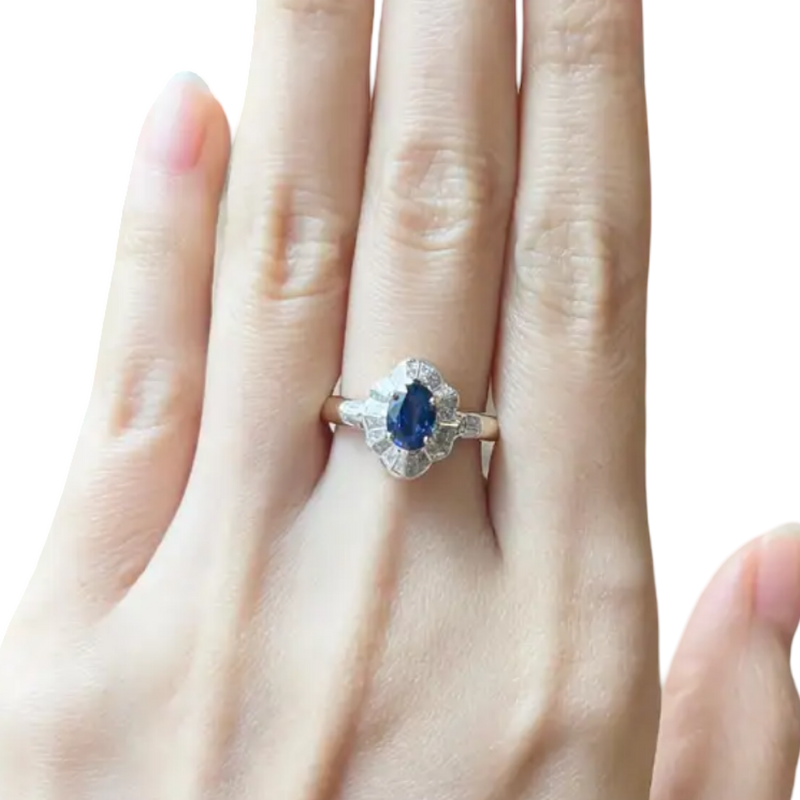 JR0479M - Blue Sapphire with Diamond Ring set in 18K Gold Setting