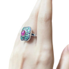 JR0071L - Ruby, Blue Sapphire and Emerald Art Deco Style Ring set in 18K White Gold Setting