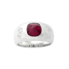 JR0309T - Sugarloaf Cabochon Ruby with Diamond Ring set in 18K White Gold Setting