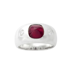 JR0309T - Sugarloaf Cabochon Ruby with Diamond Ring set in 18K White Gold Setting