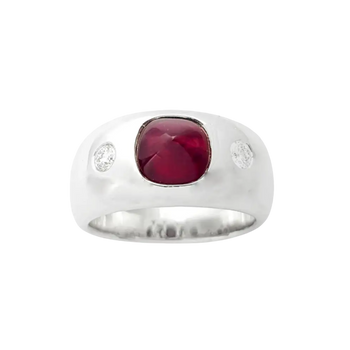 JR0309T - Sugarloaf Cabochon Ruby with Diamond Ring set in 18K White Gold Setting