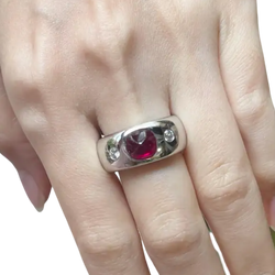 JR0309T - Sugarloaf Cabochon Ruby with Diamond Ring set in 18K White Gold Setting