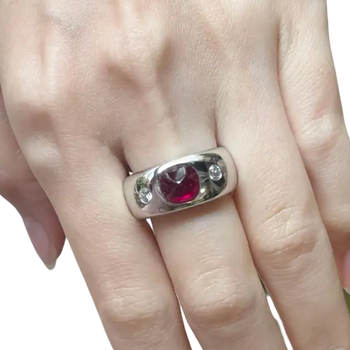 JR0309T - Sugarloaf Cabochon Ruby with Diamond Ring set in 18K White Gold Setting