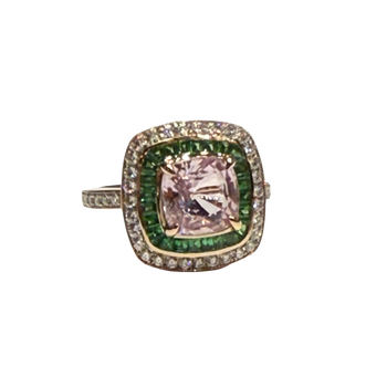 JR0037K - Unheated Pink Sapphire with Tsavorite and Diamond Ring set in 18k Rose Gold Setting