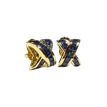 JE0028K - Blue Sapphire Criss-Cross Earrings Set in 18K Gold Setting