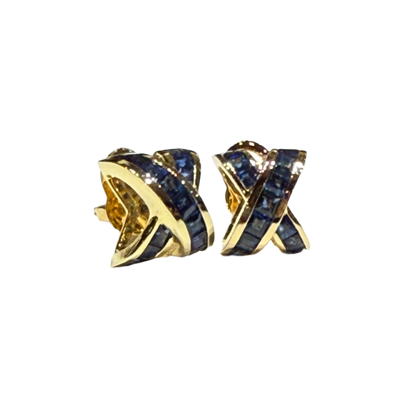 JE0028K - Blue Sapphire Criss-Cross Earrings Set in 18K Gold Setting