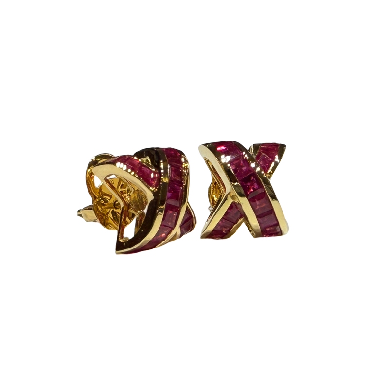 JE0029K - Ruby Criss-Cross Earrings Set in 18K Gold Setting