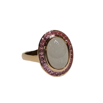 JR0046K - White Jade with Pink Sapphire Ring Set in 18K Rose Gold Setting