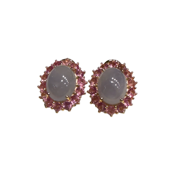 JE0033K - Lavender Jade with Pink Sapphire Earrings Set in 14K Gold Setting