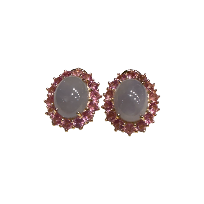 JE0033K - Lavender Jade with Pink Sapphire Earrings Set in 14K Gold Setting