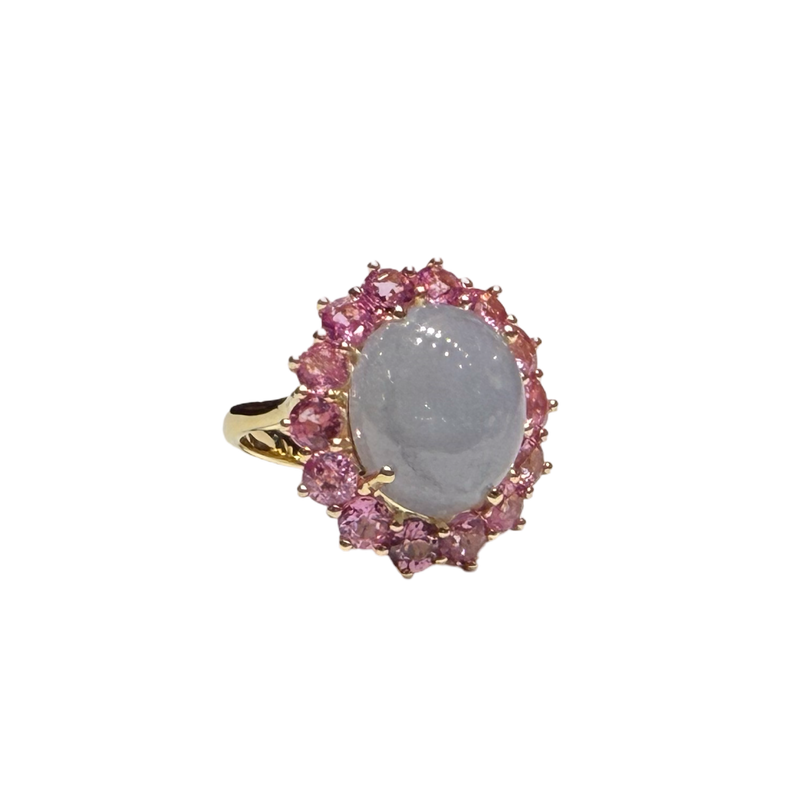 JR0051K - Lavender Jade with Pink Sapphire Ring Set in 14K Gold Setting