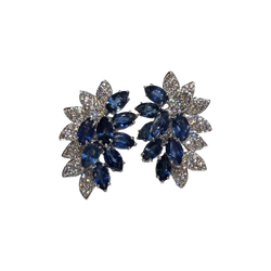JE0032K - Marquise Blue Sapphires with Diamond Earrings set in 18K White Gold Setting
