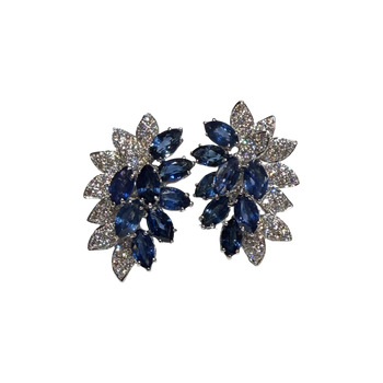 JE0032K - Marquise Blue Sapphires with Diamond Earrings set in 18K White Gold Setting