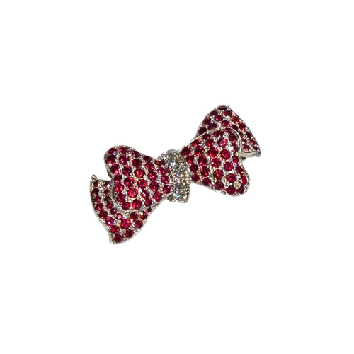 JP0016K - Ruby with Diamond Bow Brooch set in 18K White Gold Setting