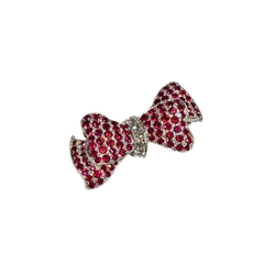 JP0016K - Ruby with Diamond Bow Brooch set in 18K White Gold Setting