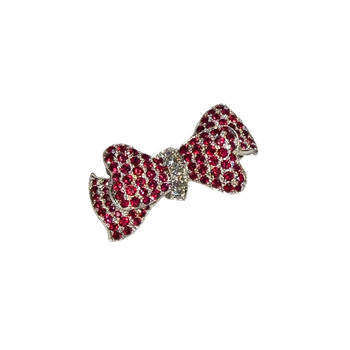JP0016K - Ruby with Diamond Bow Brooch set in 18K White Gold Setting