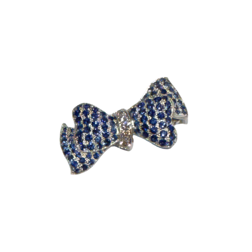 JP0017K - Blue Sapphire with Diamond Bow Brooch set in 18K White Gold Setting