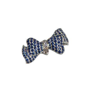 JP0017K - Blue Sapphire with Diamond Bow Brooch set in 18K White Gold Setting