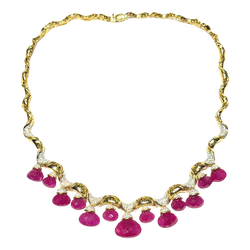 JN0007K - Briolette Ruby with Diamond Necklace Set in 18K Setting