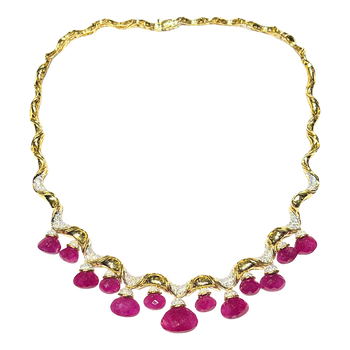 JN0007K - Briolette Ruby with Diamond Necklace Set in 18K Setting