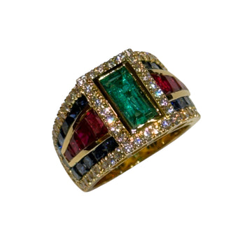 JR0071K - Emerald, Ruby, Blue Sapphire with Diamond Ring Set in 18K Gold Setting