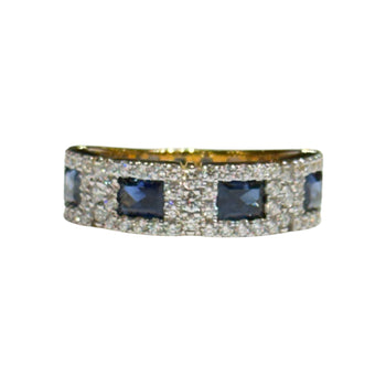 JR0073K - Blue Sapphire with Diamond Ring Set in 18K Gold Setting