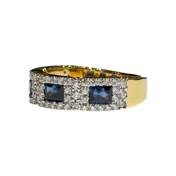 JR0073K - Blue Sapphire with Diamond Ring Set in 18K Gold Setting