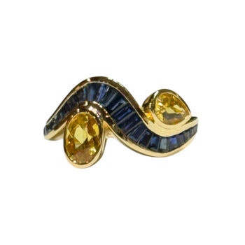 JR0074K - Yellow and Blue Sapphire Ring Set in 18K Gold Setting